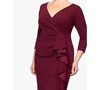 Betsy & Adam Plus V-Neck Long Ruffle Dress