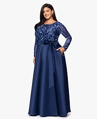 Xscape Plus Sequin Mesh Detail Long Sleeves Dress