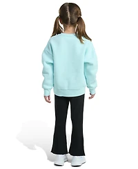 adidas Toddler and Little Girls 2-Piece Crewneck Fleece Pull-On Sweatshirt Ribbed Flare Pant Set