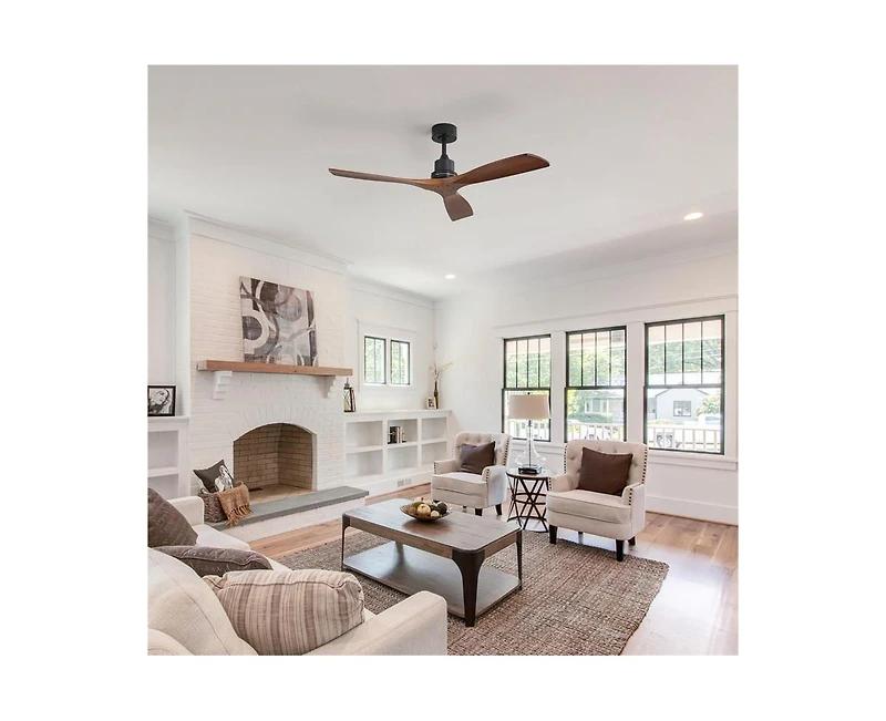 52-inch Modern Black 3 Blades Walnut Ceiling Fan with 6 Speed Remote control and Timing and Forward Reverse Rotation Function for Indoor