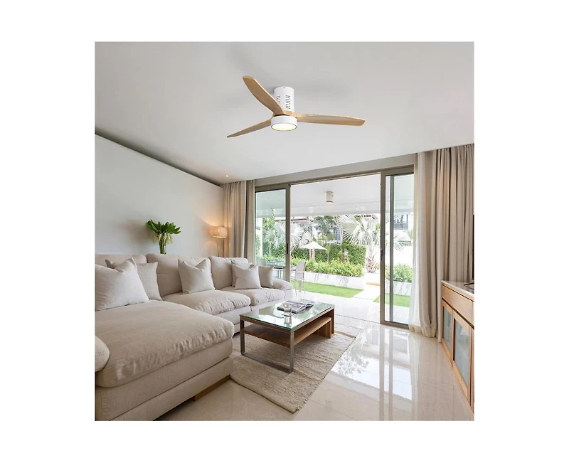 52-inch Modern White 3-Blade Flush Mount Fans Supports Remote Control 6-Speed Arbitrary Adjustment and Timing Function