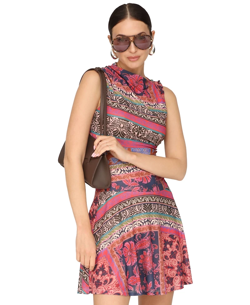Avec Les Filles Women's Sleeveless Asymmetrical Mini Dress