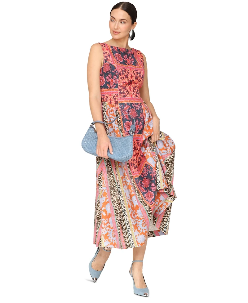 Avec Les Filles Women's Boat Neck Full Skirt Midi Dress