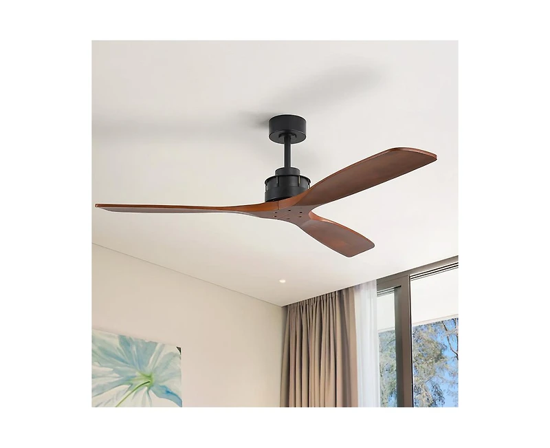 60-inch Modern Black 3-Blade Solid Wood Ceiling Fan Without Light With 6-Speed Remote Control and Forward Reverse Function For Indoor