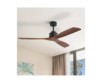 60-inch Modern Black 3-Blade Solid Wood Ceiling Fan Without Light With 6-Speed Remote Control and Forward Reverse Function For Indoor