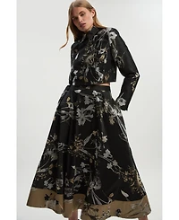 Karen Millen Women's Floral Jacquard Tailored Full Midi Skirt