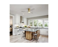 52-inch Modern Golden 3 Solid Wood Blades Flush Mount Tri color Adjustable Ceiling Fan Light with Remote Control