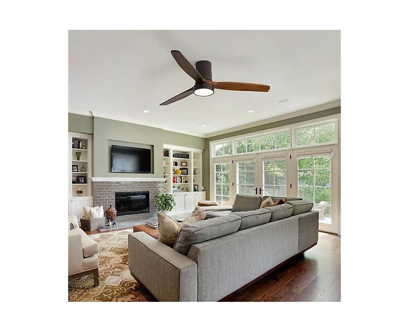 52-inch Modern 3-Blade Flush Mount Fans Supports Remote Control 6-Speed Arbitrary Adjustment and Timing Function