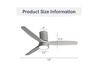 52-inch Modern Silver 3-Blade Flush Mount Fans Supports Remote Control 6-Speed Arbitrary Adjustment and Timing Function