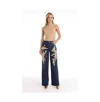 The Noli Shop Women's Rocco Gold Embellished Jean - Indigo