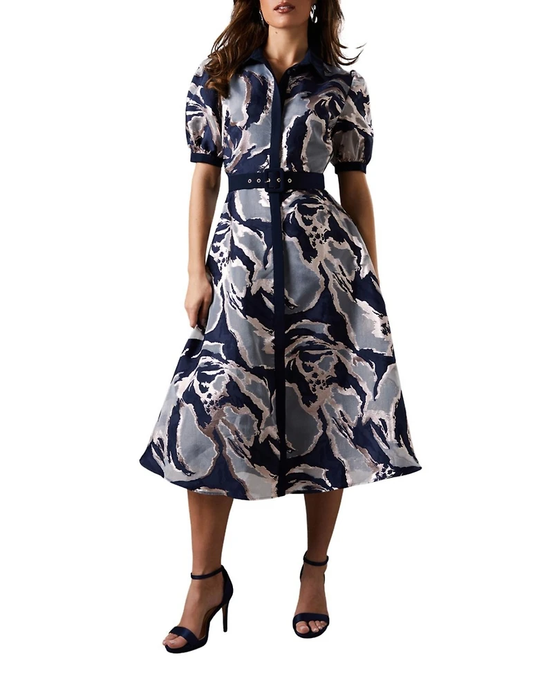 Coast Women's Short Sleeve Jacquard Shirt Dress