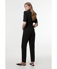 Karen Millen Women's Structured Crepe Forever Belted Jumpsuit
