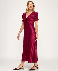 Row A Women's Short Sleeves V-Neck Dress