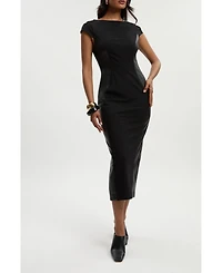 Karen Millen Women's Ponte And Pu Mix Pencil Midi Dress