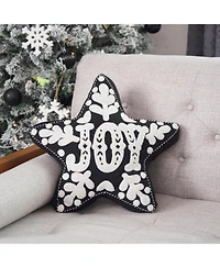 Onyx "Joy" Snowflakes Star Shaped Cotton Blend Christmas Accent Throw Pillow 16" x 18"