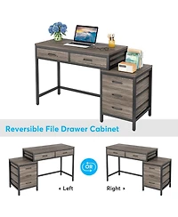 Tribesigns Computer Desk with 5 Drawers, Home Office Desks with Reversible Drawer Cabinet Printer Stand, Rustic Study Writing Table Workstation