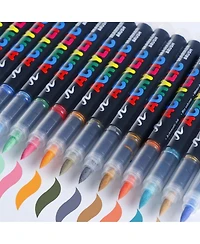Htutwoo 12 Vivid Colors, Acrylic Paint Markers Brush Tip, with Direct-Liquid Ink System,for Rock Painting, Plastic, Fabric and Creative Crafts