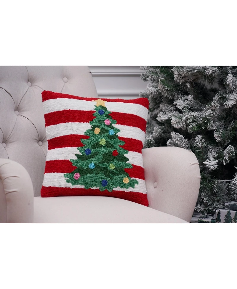 Christmas Tree & Candy Cane Striped Hooked Accent Throw Pillow 16" x 16"
