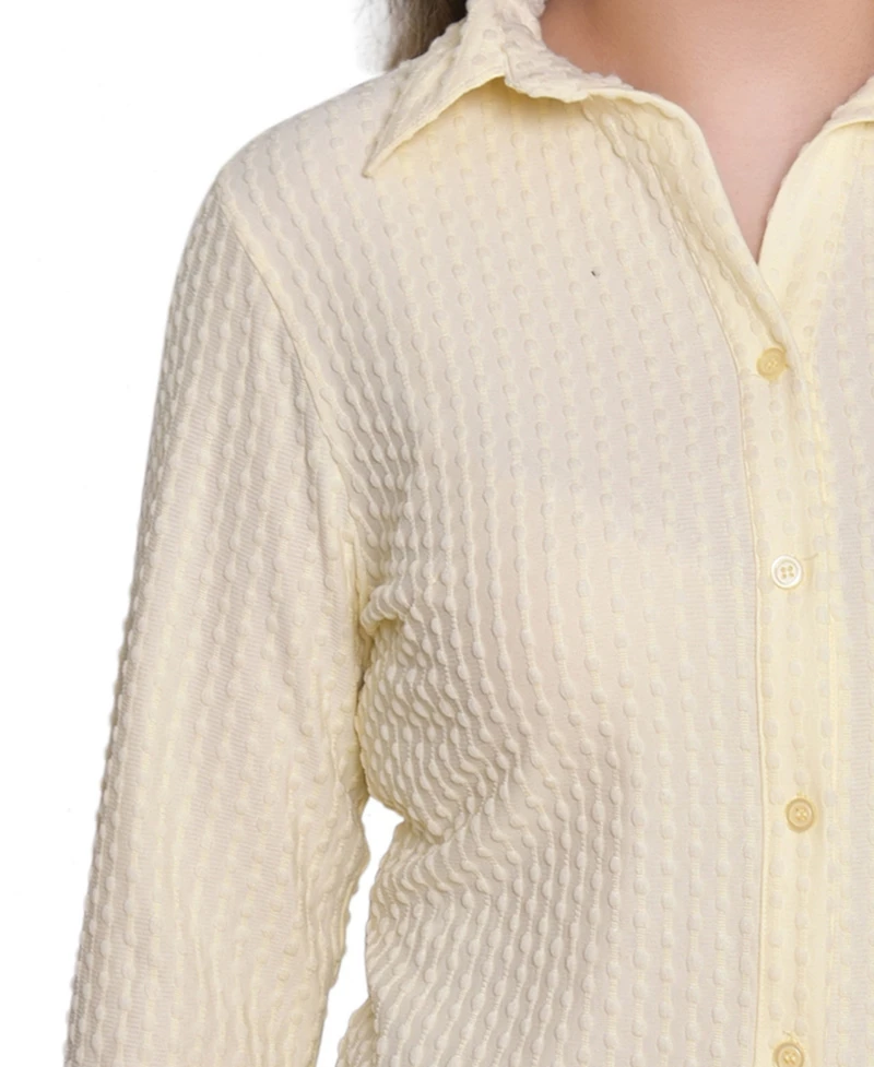 Ny Collection Women's Point Collar Long Sleeve Textured Knit Top