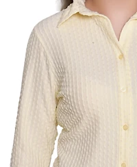 Ny Collection Women's Point Collar Long Sleeve Textured Knit Top