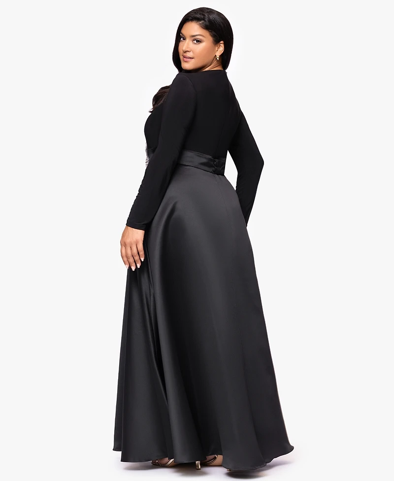 Xscape Plus Embellished Detail Long Sleeves Dress