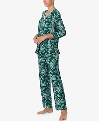Ellen Tracy Women's Printed V-Neck Top and Drawstring Pants Pajama Set