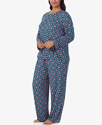 Ellen Tracy Plus Printed Round Neck Top and Pants Pajama Set