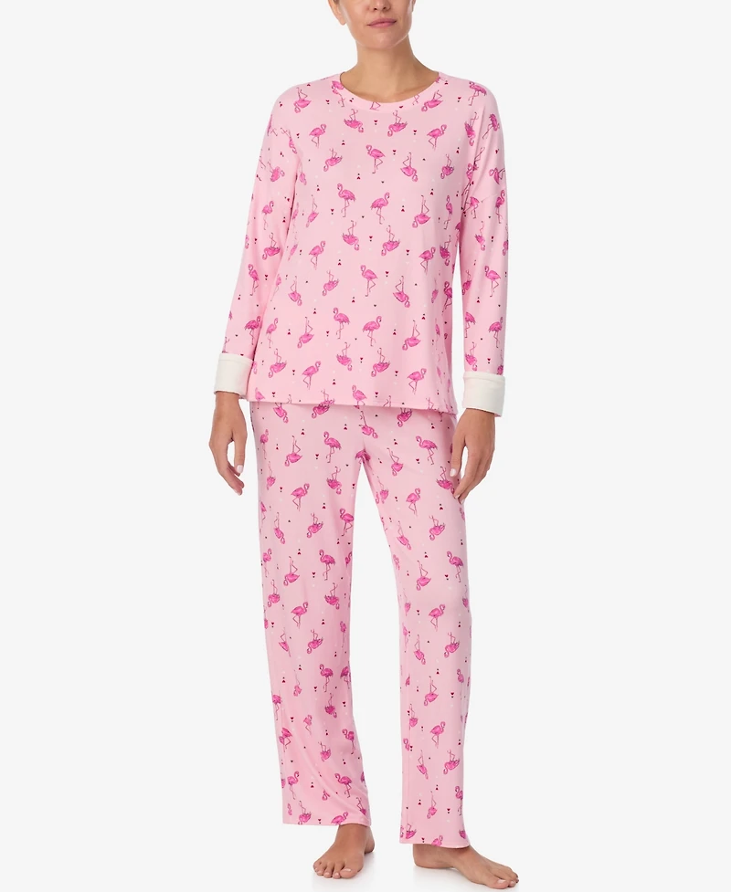 Ellen Tracy Women's Printed Round Neck Top and Pants Pajama Set