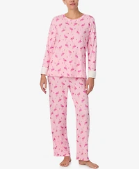 Ellen Tracy Women's Printed Round Neck Top and Pants Pajama Set