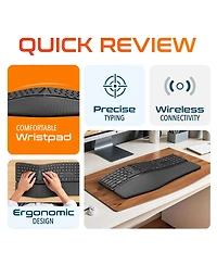Delton KB250 Ergonomic Wireless Rechargeable Keyboard with Wrist Rest Pad (DKBE250-wr)