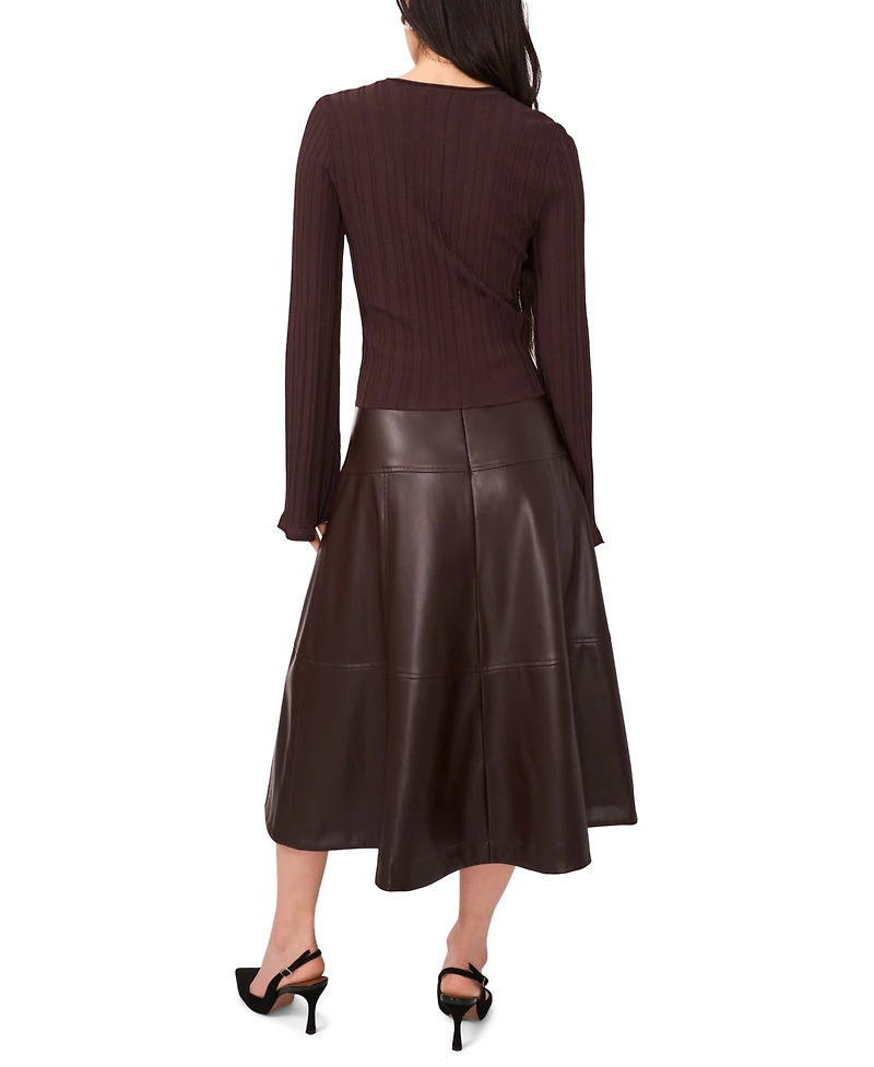 1.state Women's Ribbed Bell Sleeve Cropped Crewneck Top