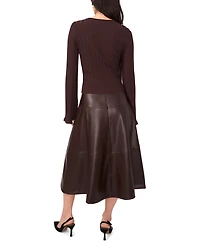 1.state Women's Ribbed Bell Sleeve Cropped Crewneck Top