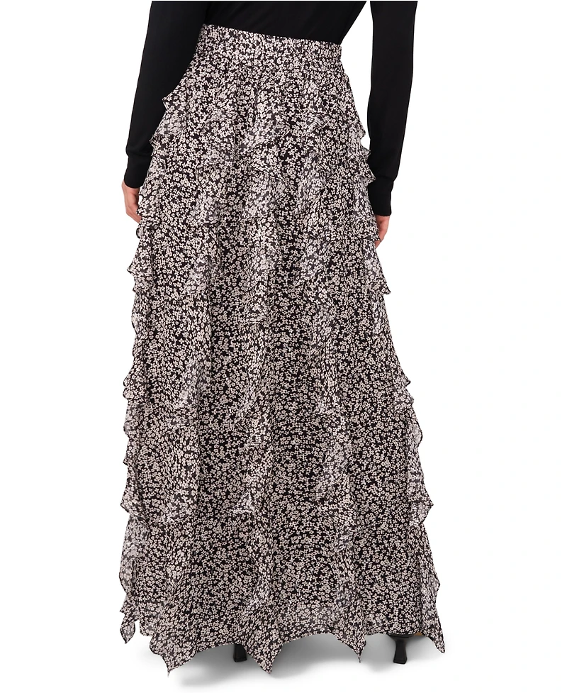 1.state Women's Printed Ruffle Maxi Skirt