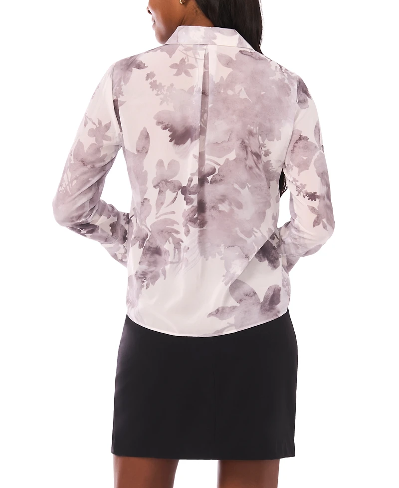 1.state Women's Printed Long Sleeve Button Up Shirt