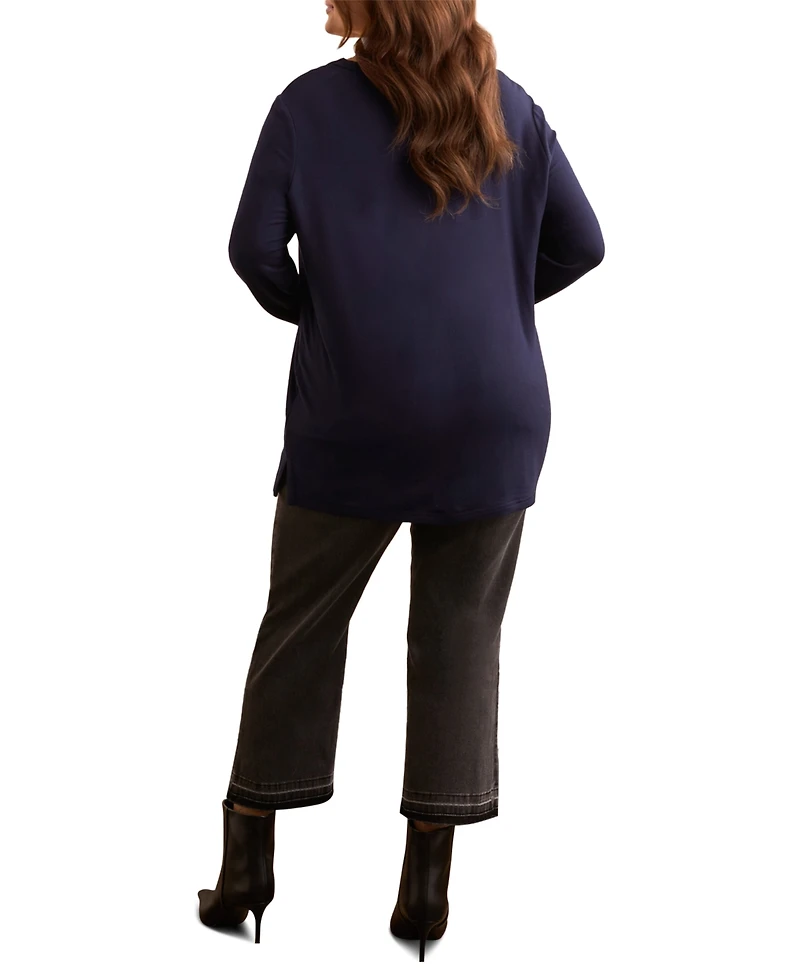 Tribal Plus Soft French Terry Scoop Neck Long Sleeve Top