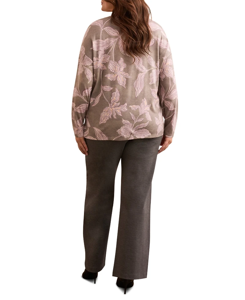 Tribal Plus Fuzzy Soft V-Neck Combo Print Knit Top