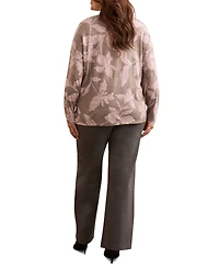 Tribal Plus Fuzzy Soft V-Neck Combo Print Knit Top