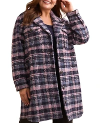 Tribal Plus Knit Plaid Notch Collar Shirt Jacket