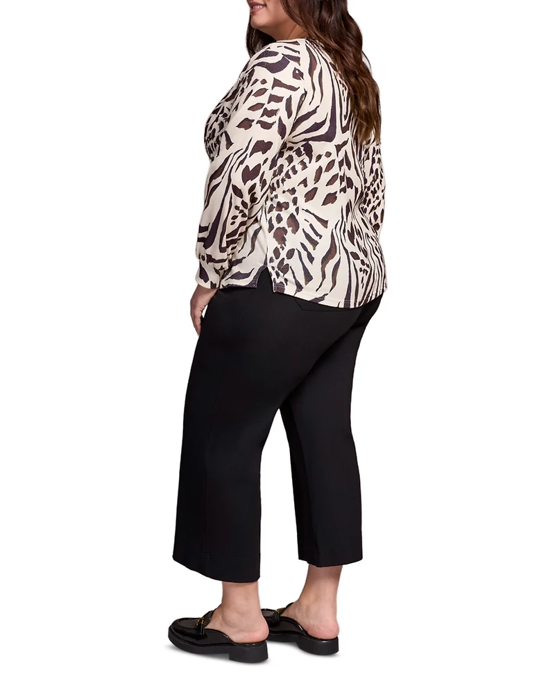 Tribal Plus Printed Long Sleeve Crew Neck Knit Top