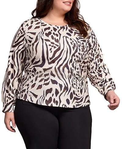 Tribal Plus Printed Long Sleeve Crew Neck Knit Top