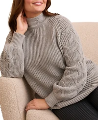 Tribal Plus Cable Knit Mock Neck Sweater