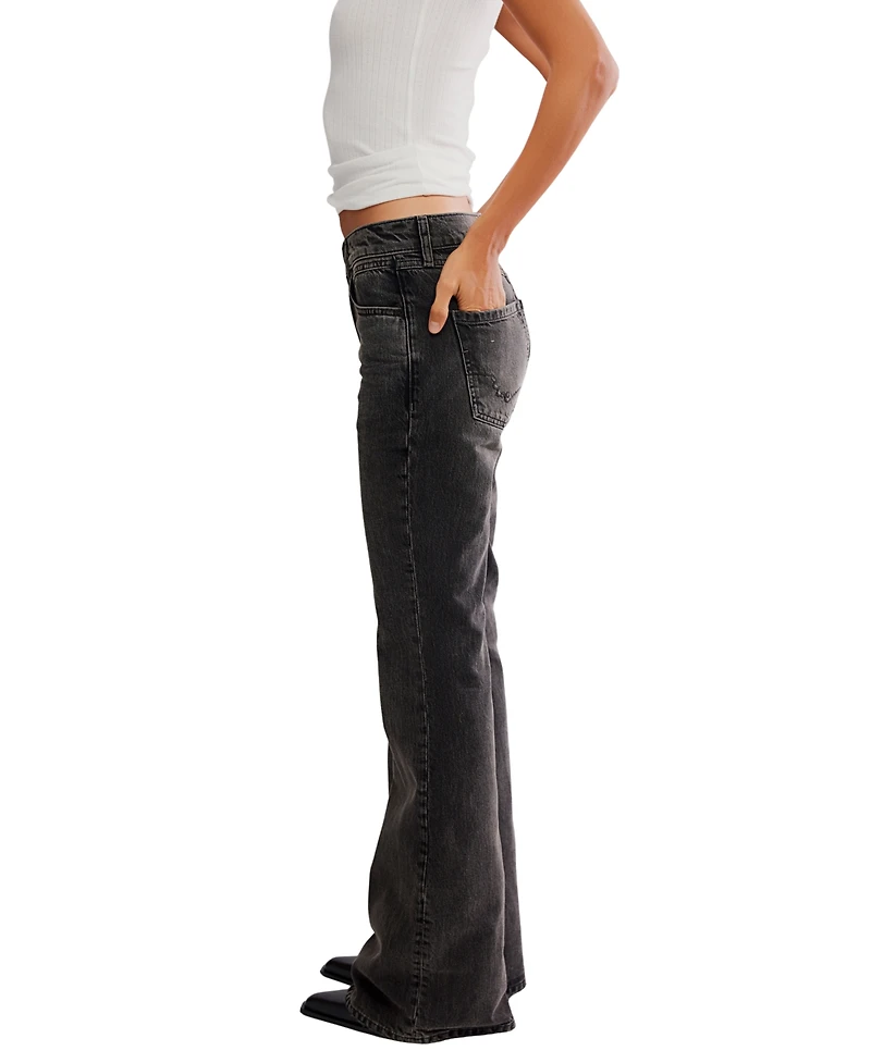 Free People Women's Mid Rise Relaxed Straight Fit Jeans