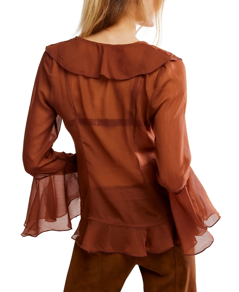 Free People Women's Ruffle Design Bell Sleeve Top