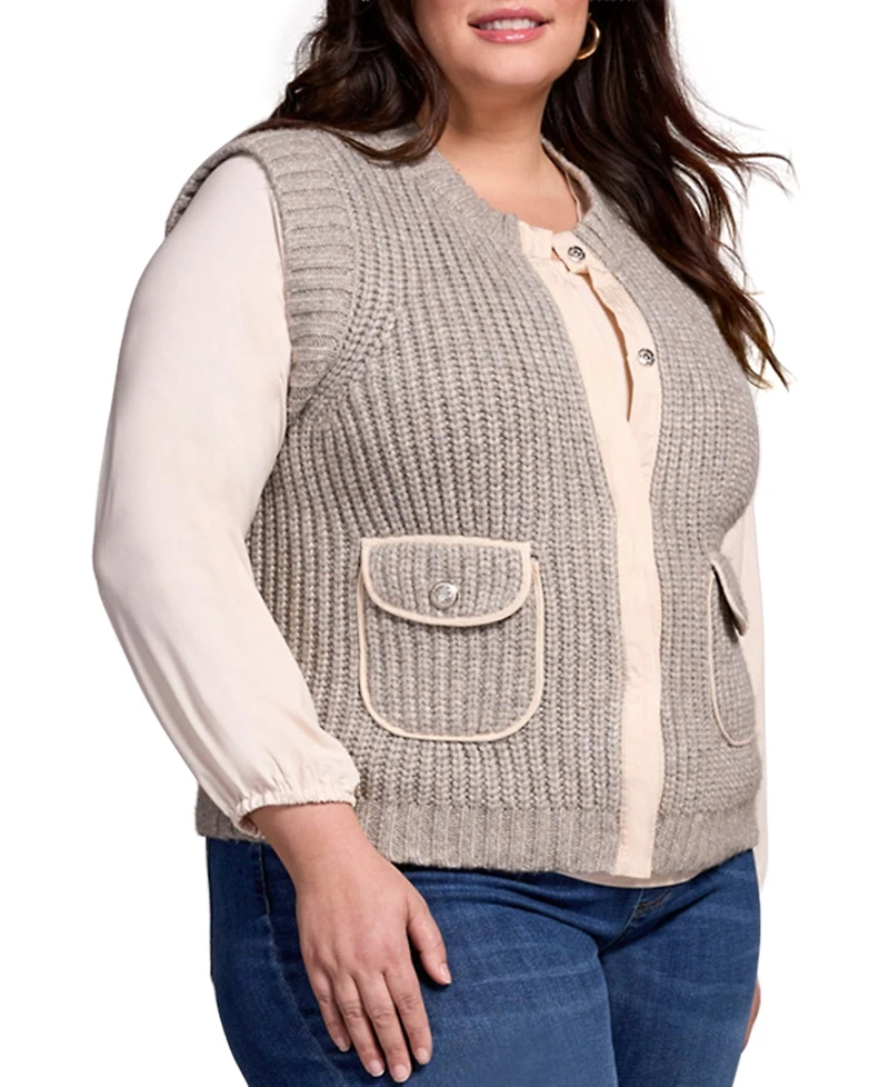 Tribal Plus Sleeveless Vest with Pockets Jacket