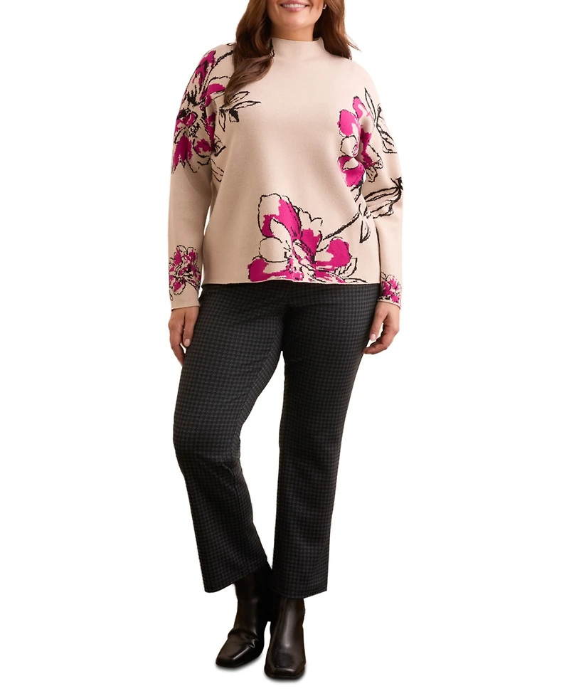 Tribal Plus Knit Jacquard Funnel Neck Sweater