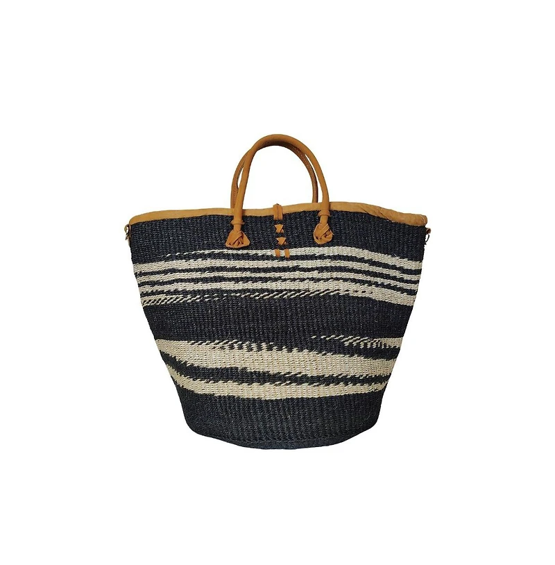 Handmade Sisal Balance Basket Handwoven Tote Bag with Leather Handles