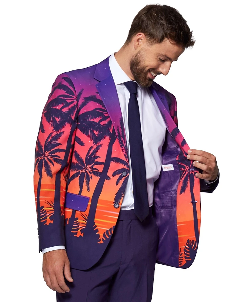 OppoSuits Men's Suit - Summer Sunset Party Outfit Slim Fit Purple Orange and Black Includes Blazer, Pants Tie
