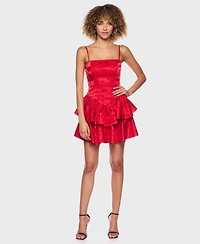 B Darlin Juniors' Strapped Ruffle Layered Square Neck Dress