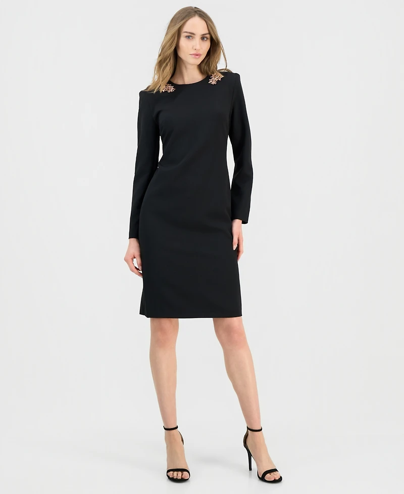 Anne Klein Women's Embellished Modern Long-Sleeve Dress