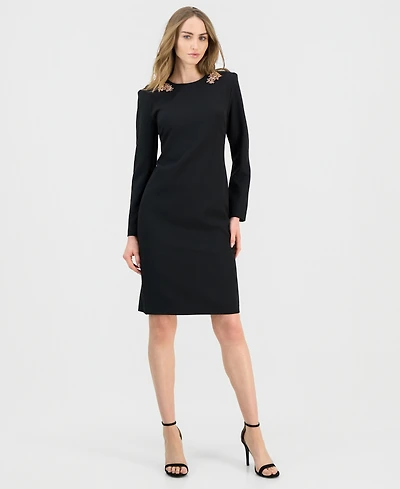 Anne Klein Women's Embellished Modern Long-Sleeve Dress